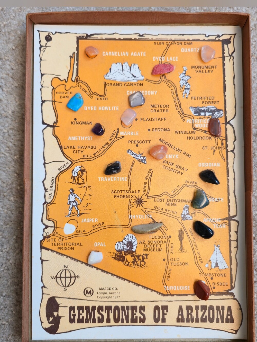 Vintage Gemstones of Arizona Display Card with Examples, In Original Box